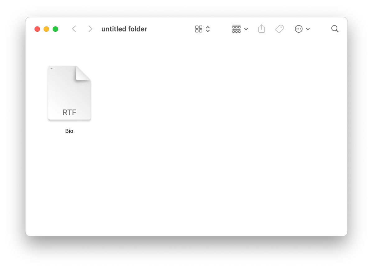 Finder window — Bio.rtf in an untitled folder